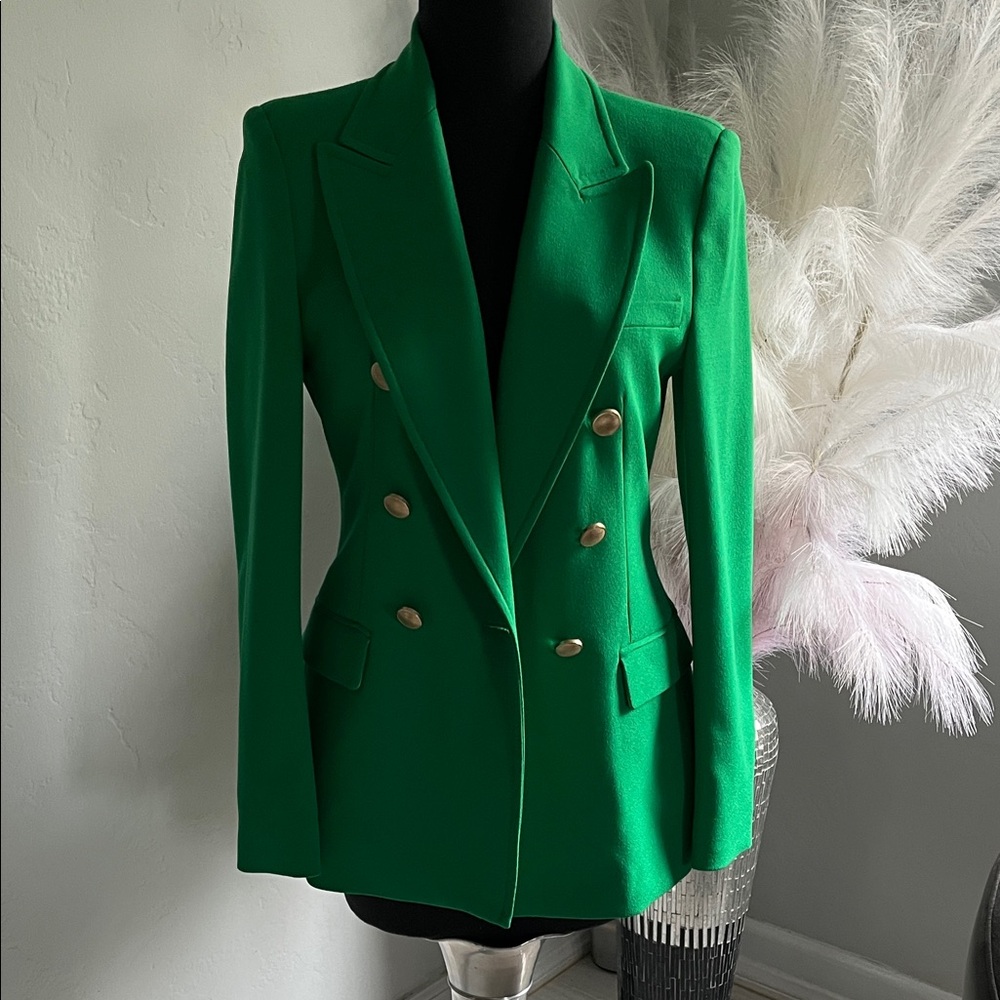 Zara Emerald Green Double-Breasted Blazer with Gold Buttons